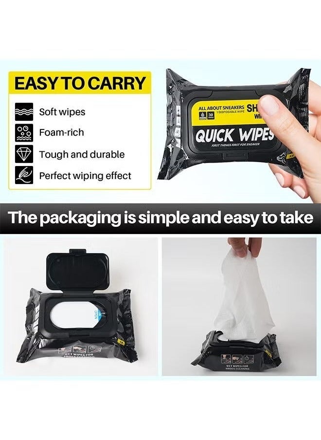 حزمة 2 مكونة من 60 قطعة من مناديل الأحذية والنعال لتنظيف سريع يمكن التخلص منها للسفر، المحمولة تزيل الأوساخ، البقع، طبيعية، كبيرة، طبيعية، كبيرة - Image 3